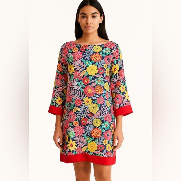 Talbots Floral Sheer Tunic Dress Cover-Up – Size Large Resort Beach Vaca Wear - Picture 1 of 8